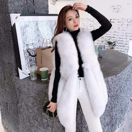 Faux Fur Vest Women's Mid-length Vest Coat