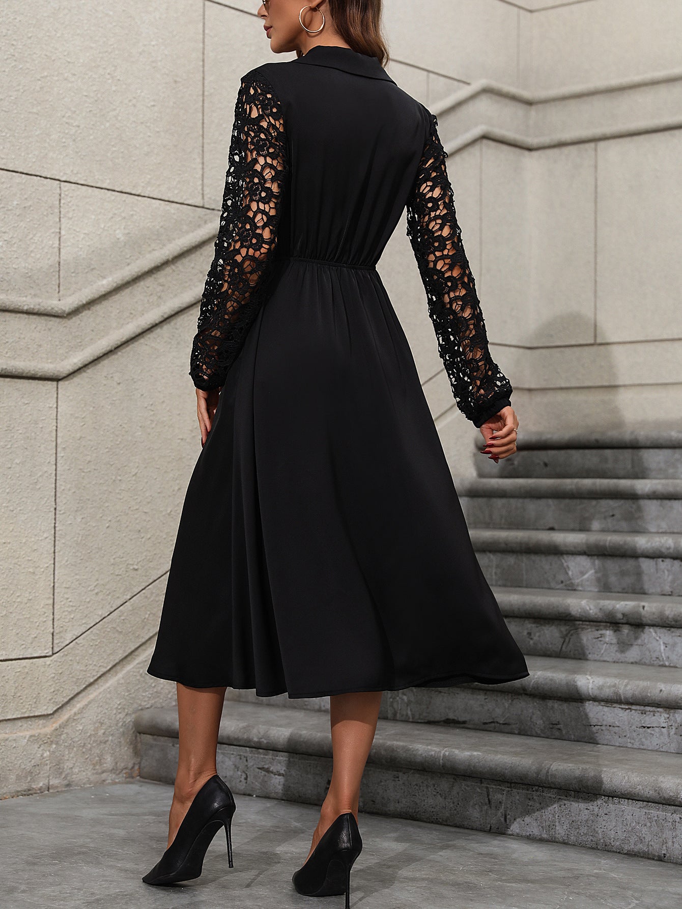 Lace High Waist Slimming Elegant Long Dress