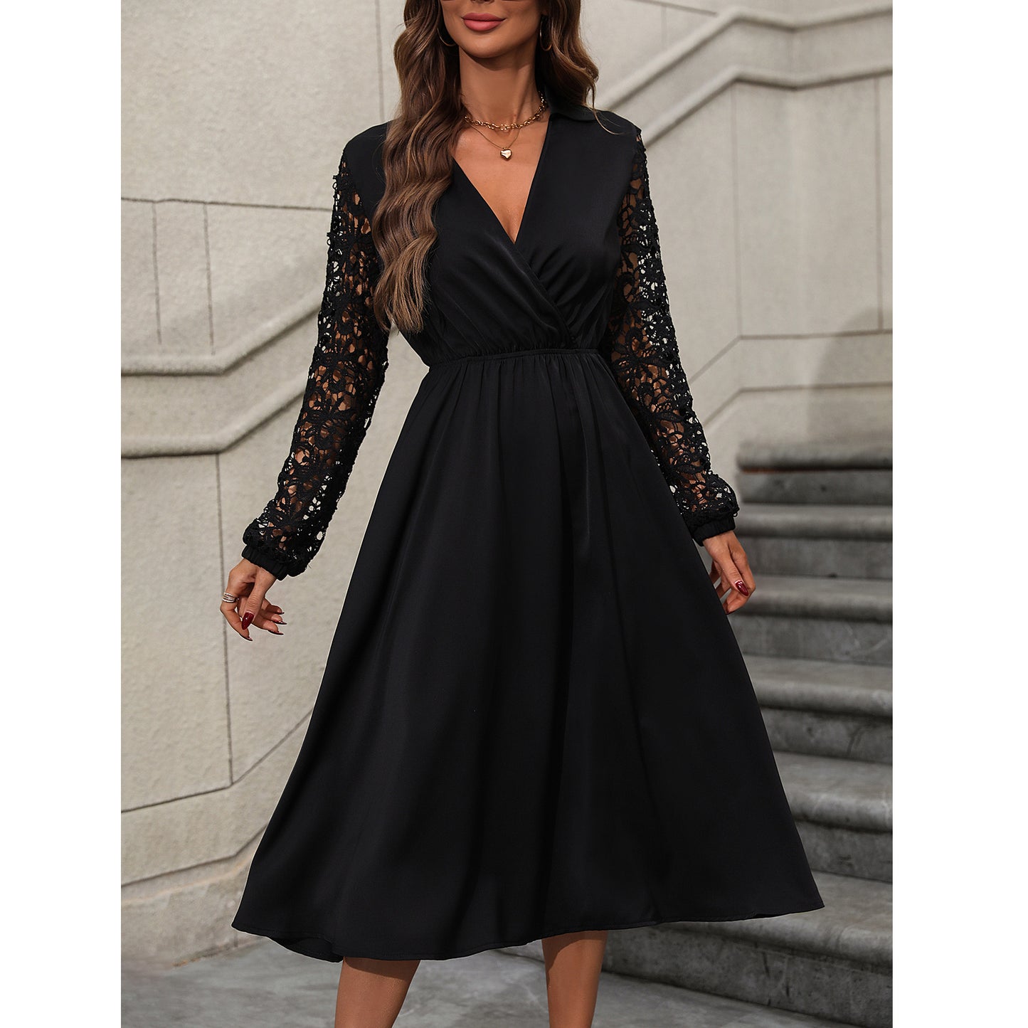 Lace High Waist Slimming Elegant Long Dress