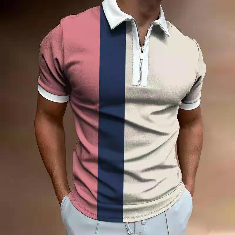 Men's POLO Shirt Striped Printed Short Sleeve T-Shirt Lapel Shirt