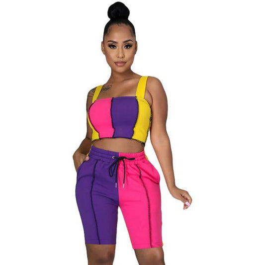 Casual Summer Two Piece Shorts Set Women Streetwear Clothing Crop Top