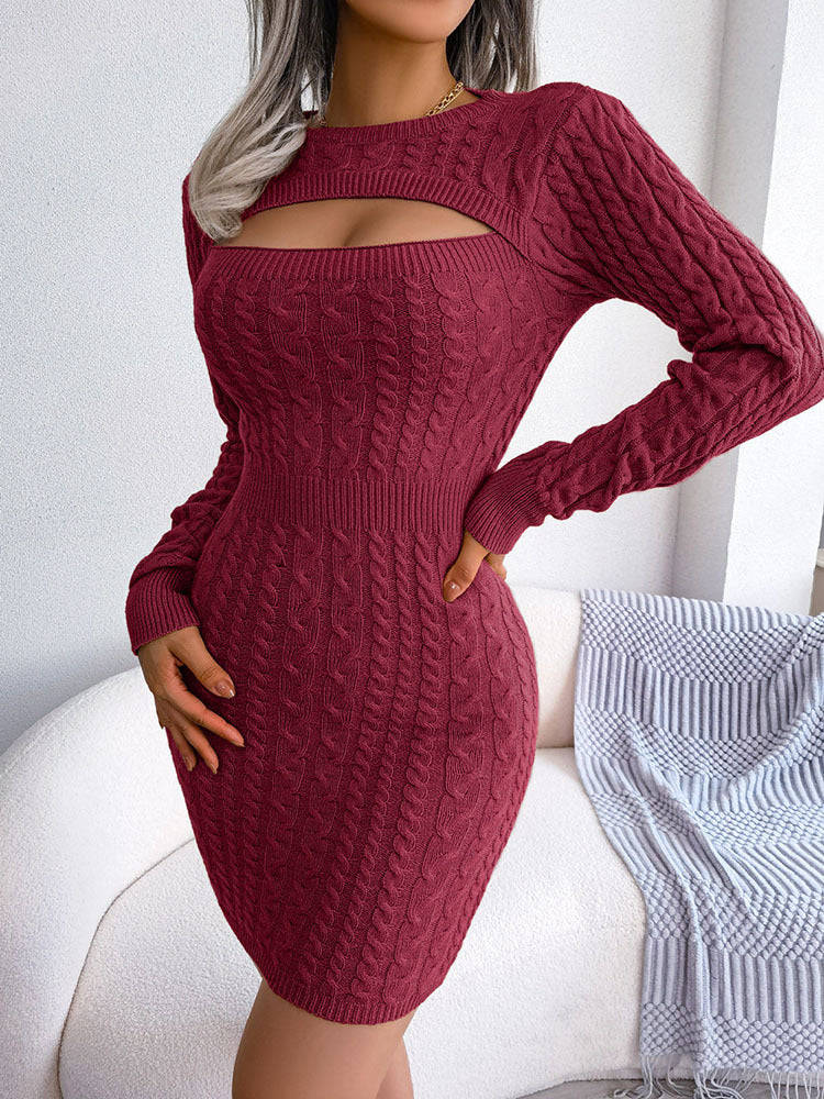 Round Collar Knitted Sweater Dress