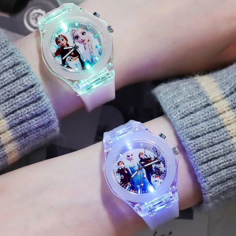 Disney Girls Kids Watches Children Watch Frozen Princess Aisha Sophia Luminous Student Colorful LED Light