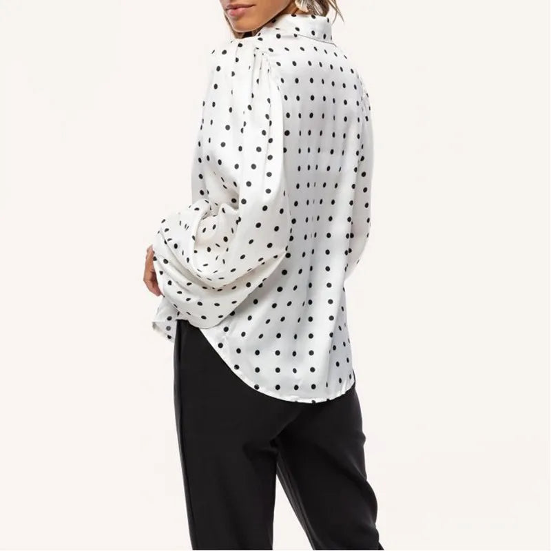 White Black Polka Dot Blouse Women Tops