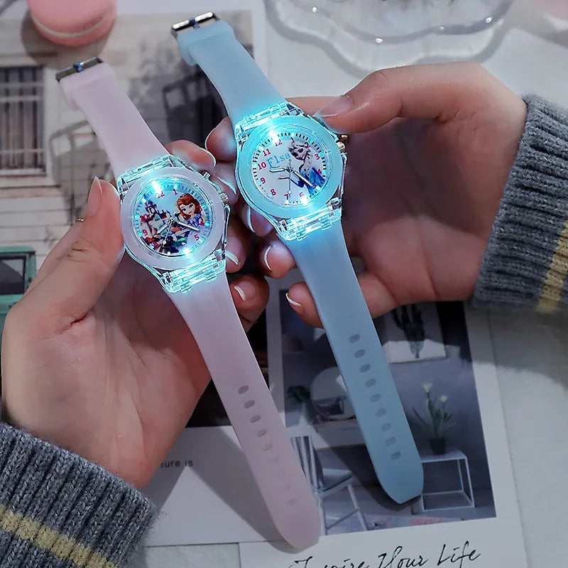 Disney Girls Kids Watches Children Watch Frozen Princess Aisha Sophia Luminous Student Colorful LED Light