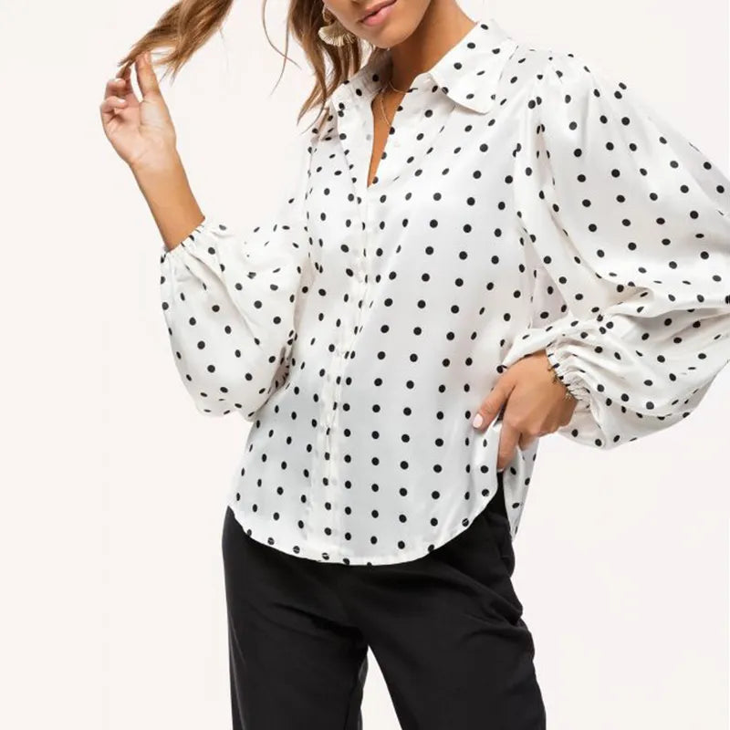 White Black Polka Dot Blouse Women Tops