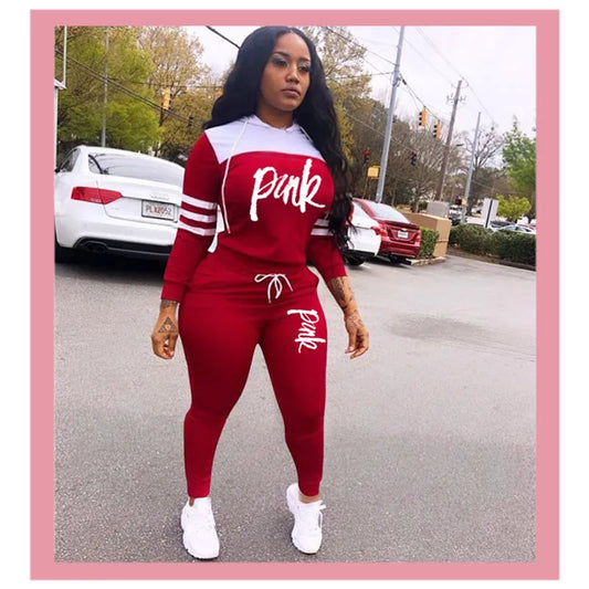 Fashion Pink Letter Print Tracksuits Women Two Piece Set Spring t-shirt Tops and Pants Jogger Set Suits