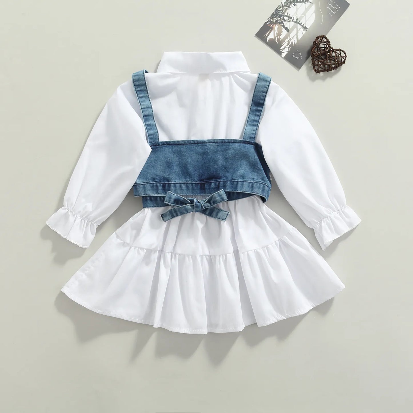 Girl Clothes Solid Color Long Sleeve Shirt Denim Beading Vest Outfits Kids