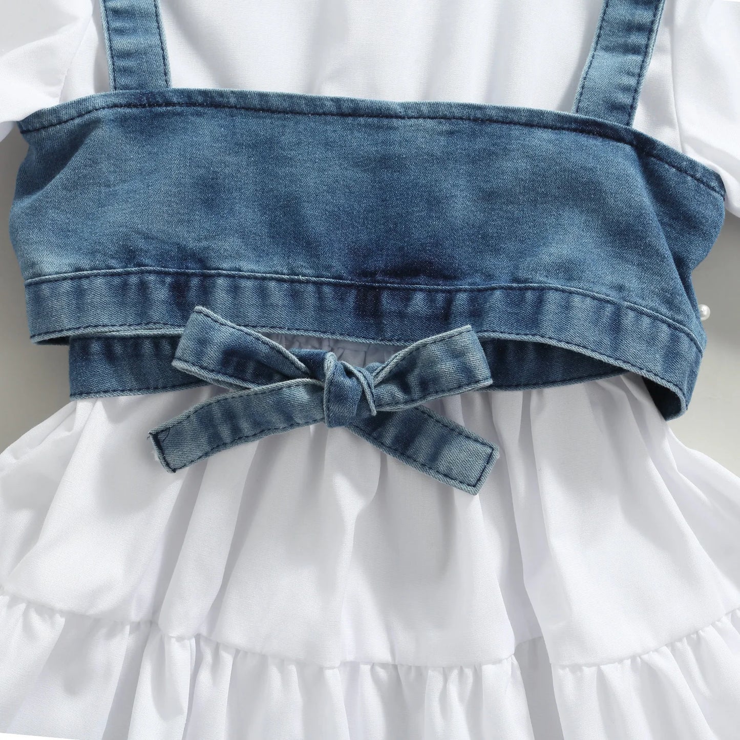 Girl Clothes Solid Color Long Sleeve Shirt Denim Beading Vest Outfits Kids