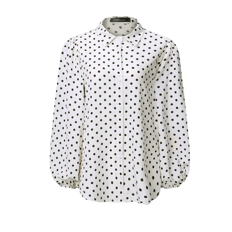 White Black Polka Dot Blouse Women Tops