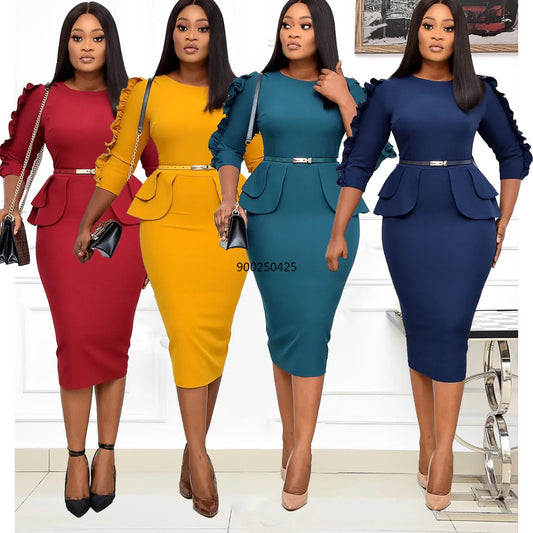 Fashion Style African Women Solid Color Dress