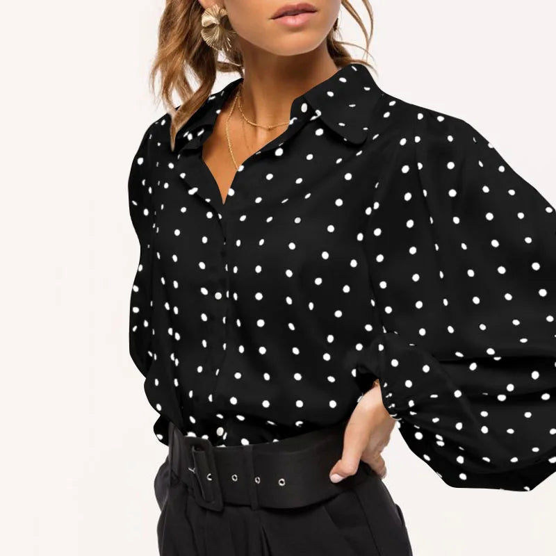 White Black Polka Dot Blouse Women Tops