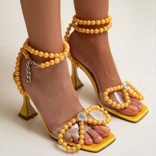 Luxury Pearls Rhinestones Bowknot Sandals High heels Ankle Strap