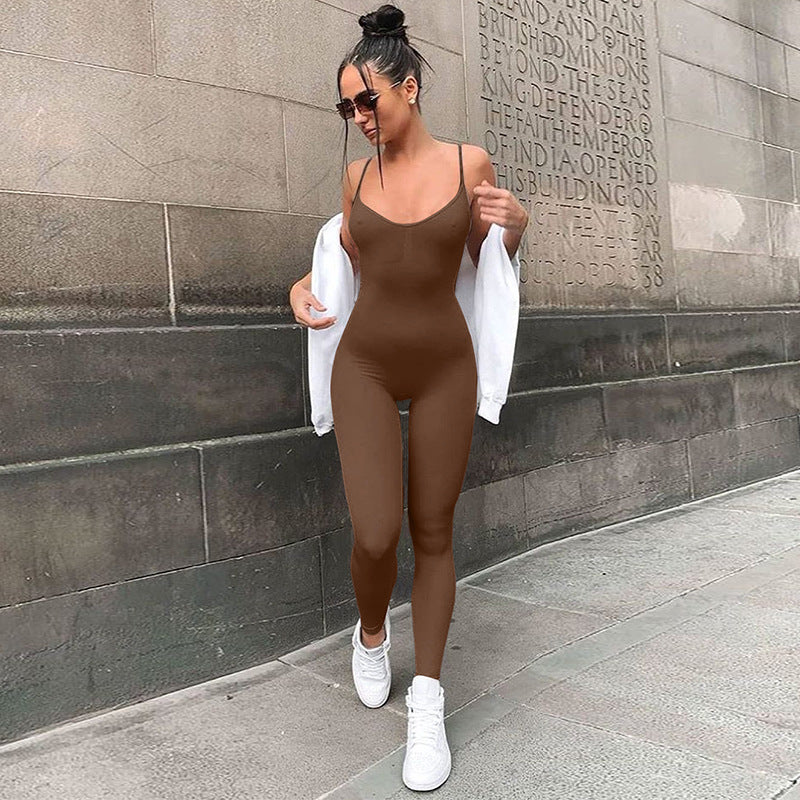 Fashionable Solid Color Women's Yoga Jumpsuit