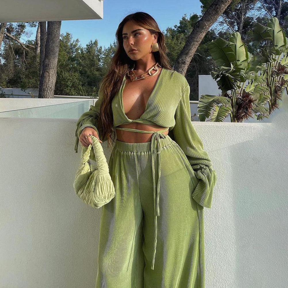 Sexy Green Pants Set Women