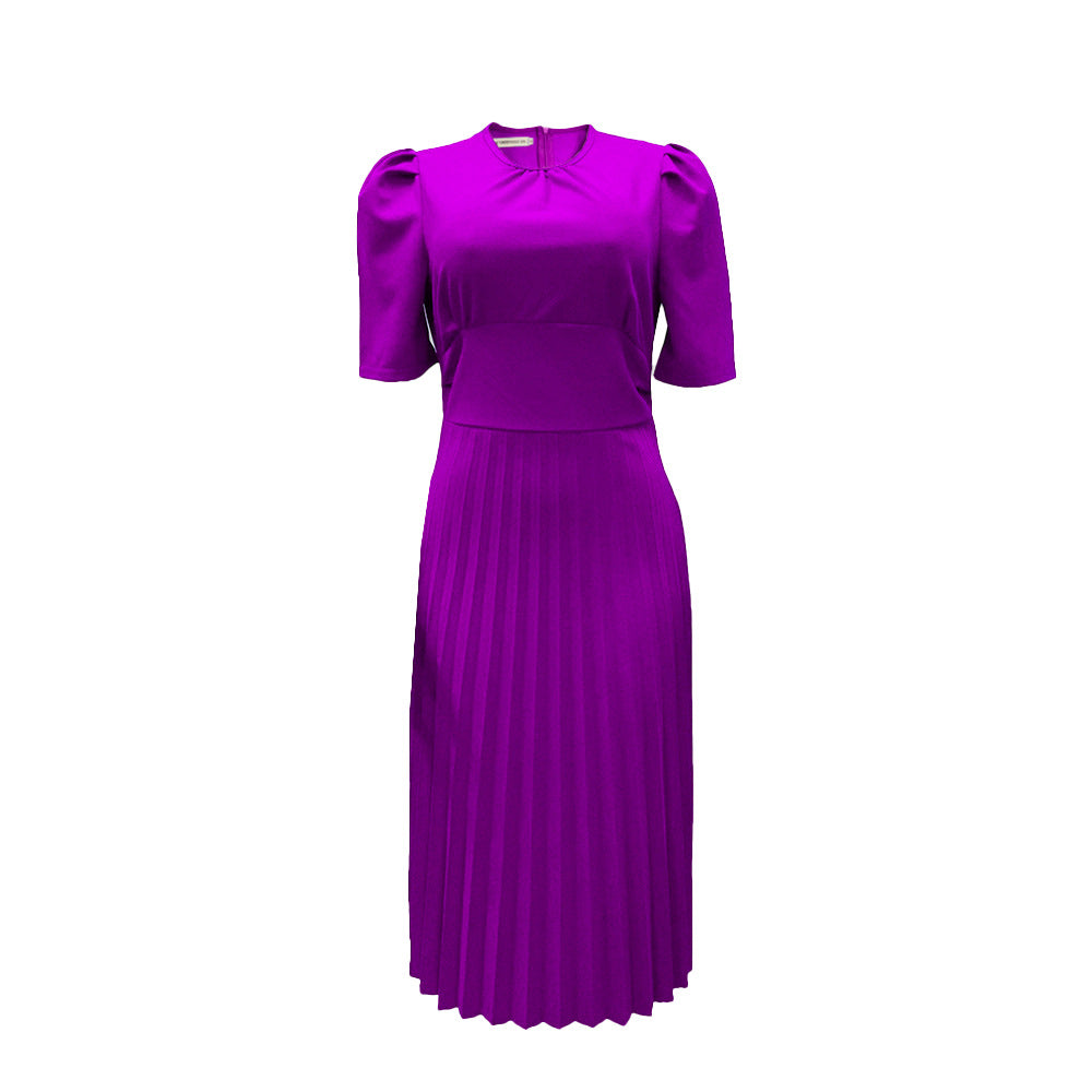 Short Sleeve Pleated Solid Color Plus Size Dress