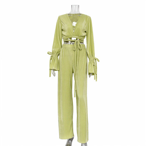 Sexy Green Pants Set Women