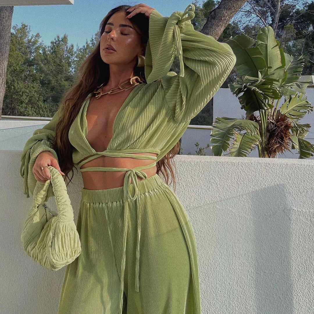 Sexy Green Pants Set Women