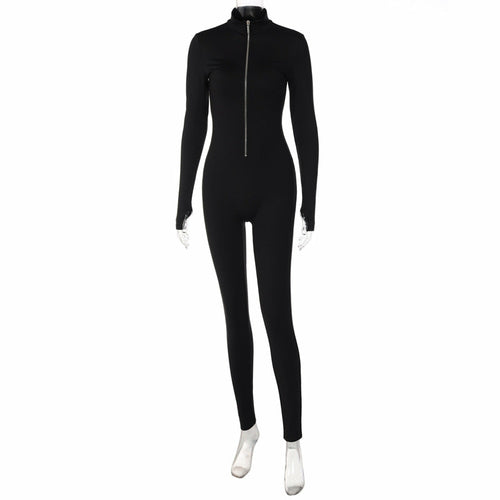 Solid Color Long Sleeve Zipper Waist Slimming Sport Yoga Jumpsuit Women