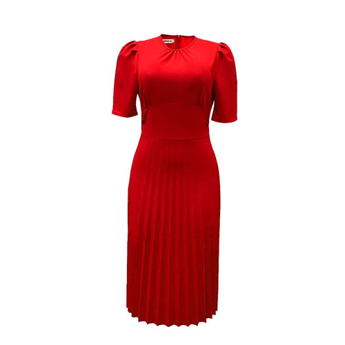 Short Sleeve Pleated Solid Color Plus Size Dress