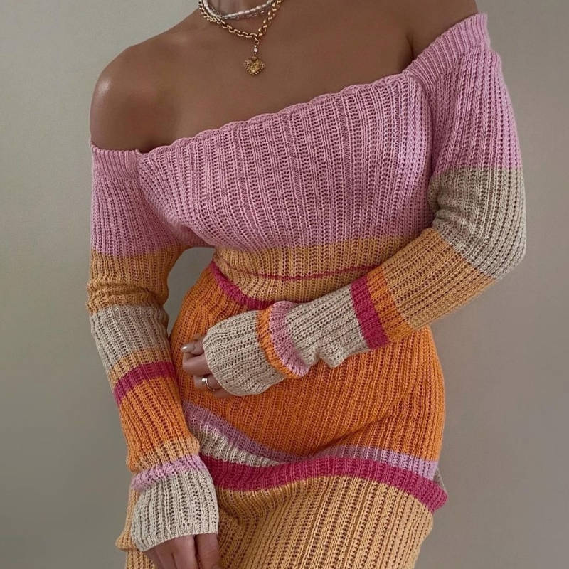 Off-Shoulder Knitted Long Dress