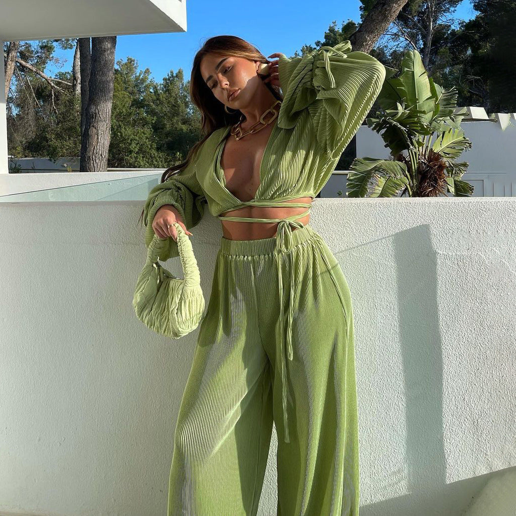 Sexy Green Pants Set Women