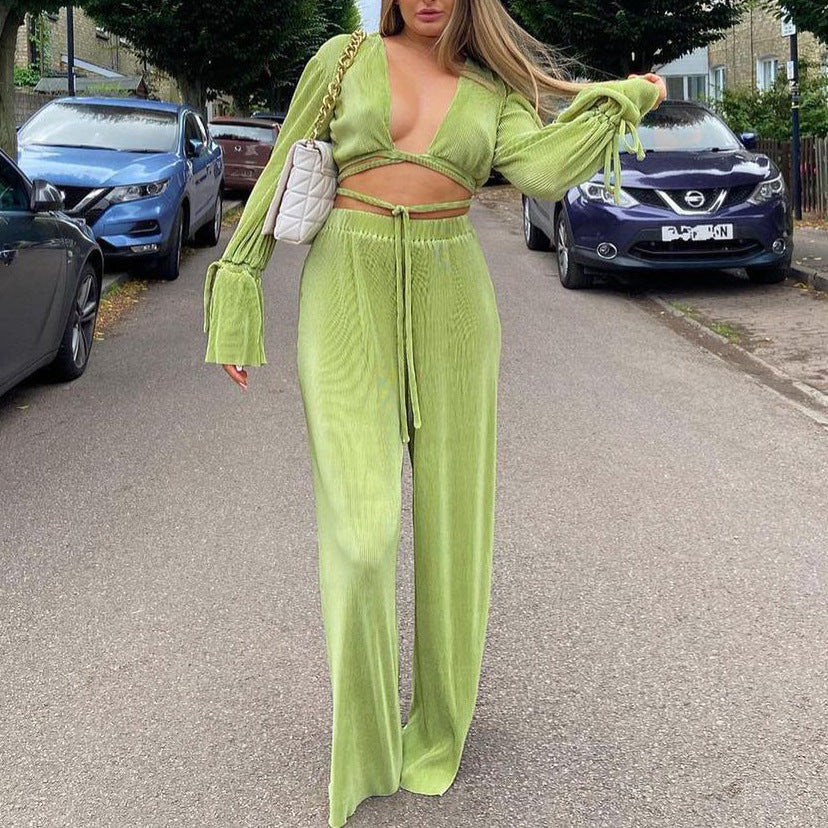 Sexy Green Pants Set Women