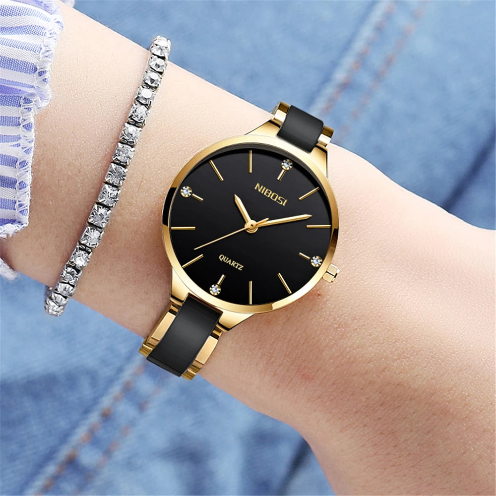 NIBOSI relógio feminino New Fashion Brand Women Watch Luxury Quartz Ladies Ceramic Watch Clocks Waterproof Watches For Women