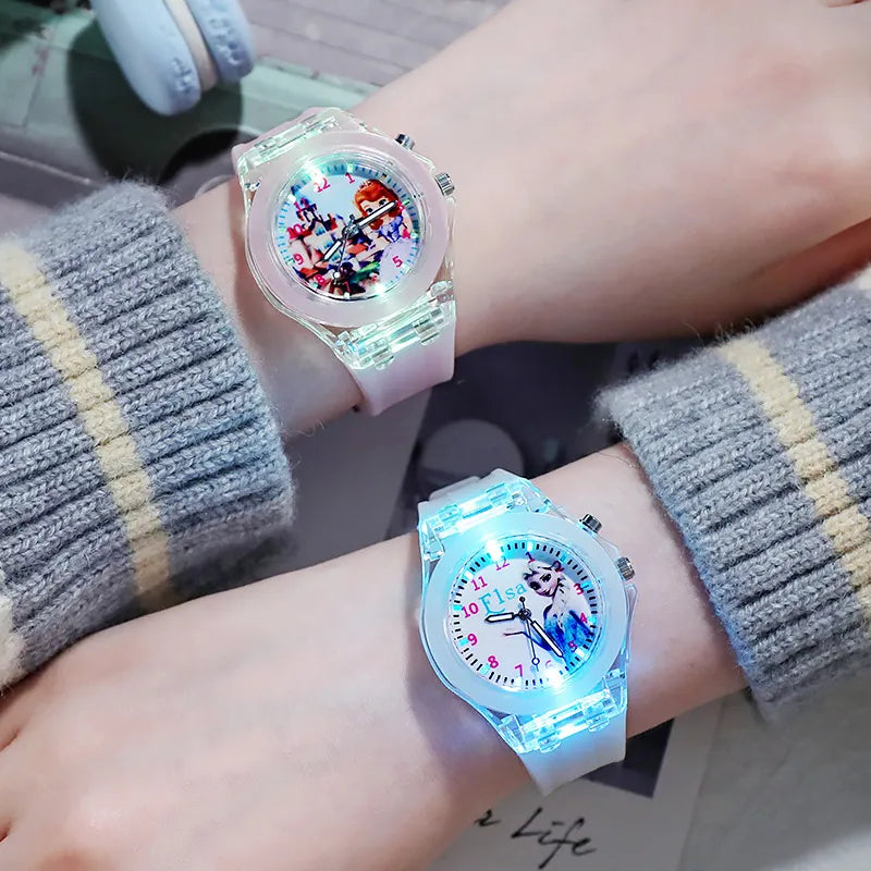 Disney Girls Kids Watches Children Watch Frozen Princess Aisha Sophia Luminous Student Colorful LED Light