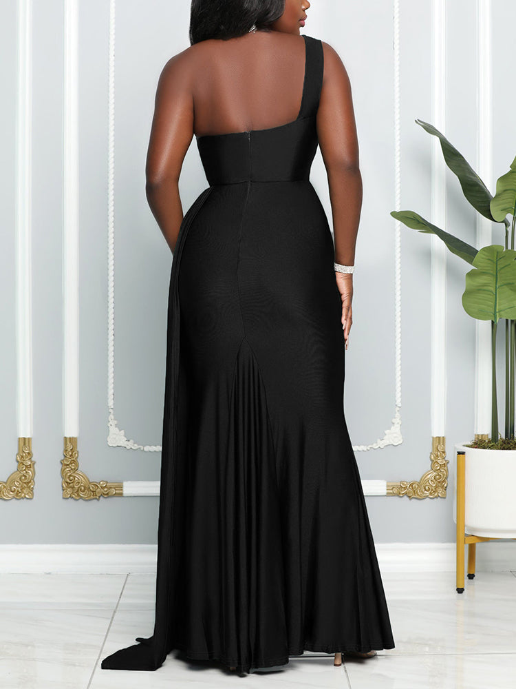 One Shoulder Formal High Slit Dress