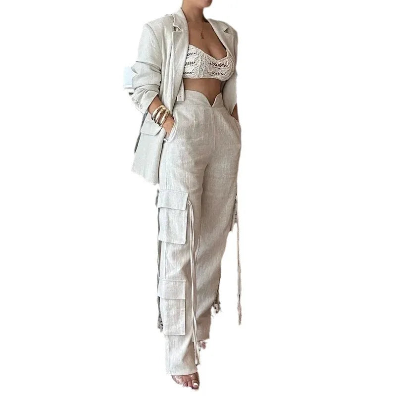 Apricot Top & Wide Leg Pants Set Elegant Women