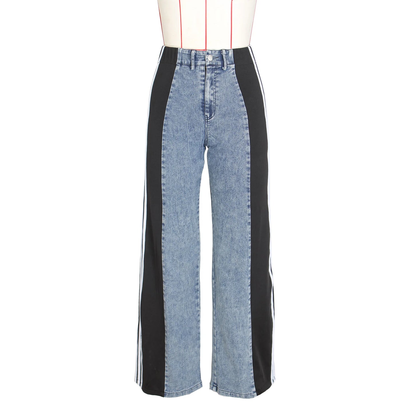 Women Patchwork Jeans Wide Leg Blue Jeans