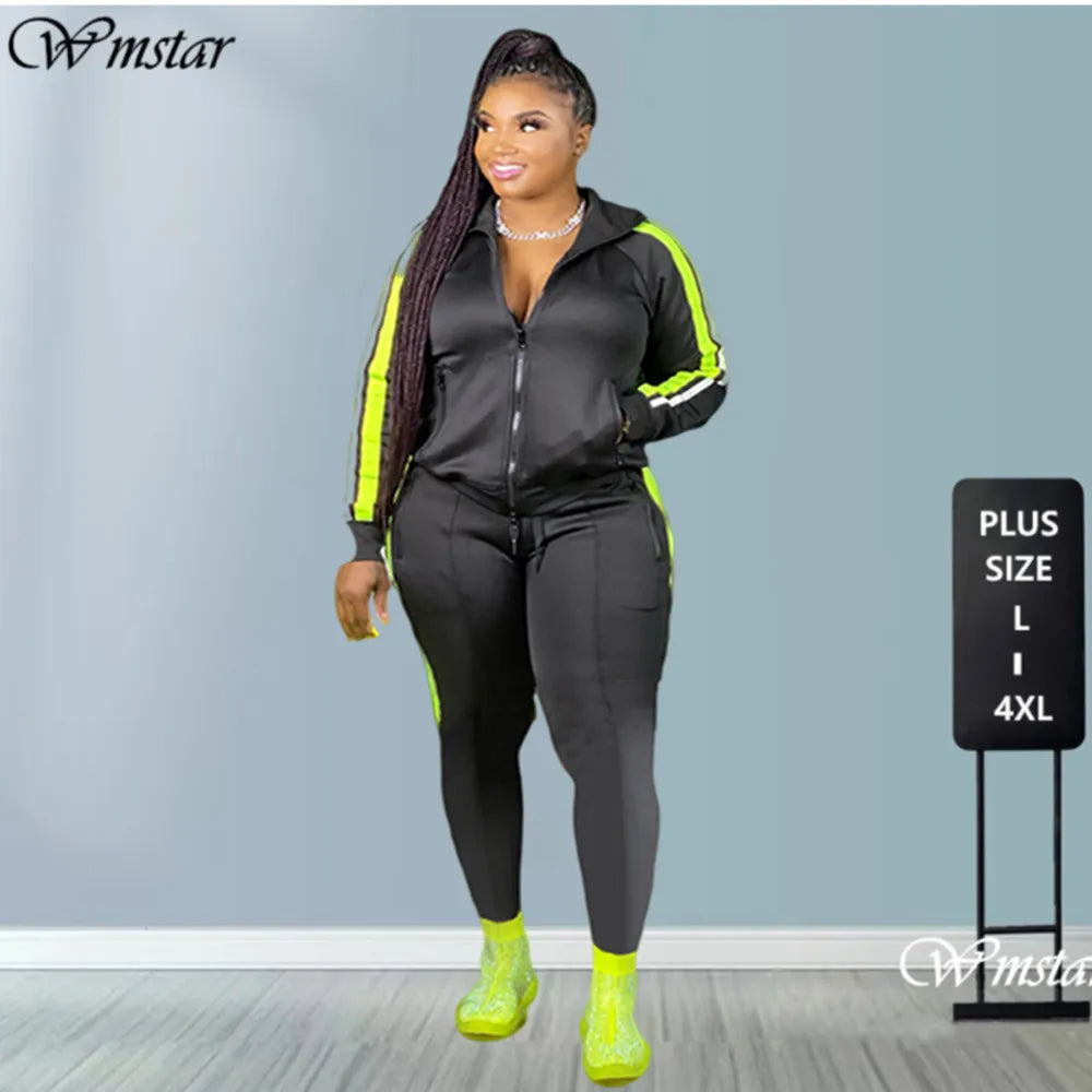 Plus Size S-4XL 2 Piece Set Women Fall Clothes Sweatsuit Joggers Outfit Zip Top Sweatpants Tracksuit