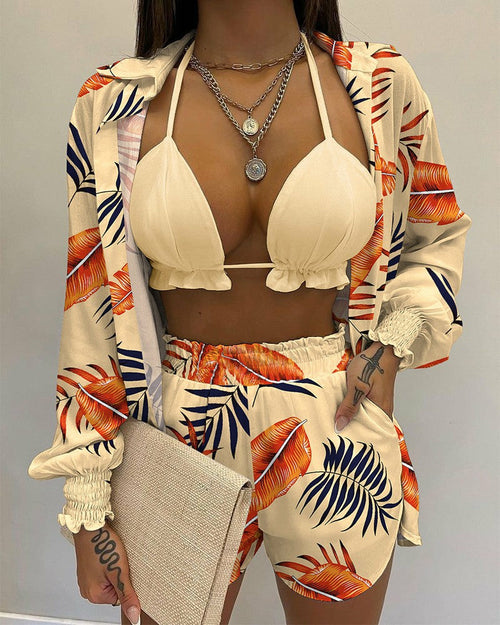 Sexy Beach Style Printed Shirt Shorts Set Women