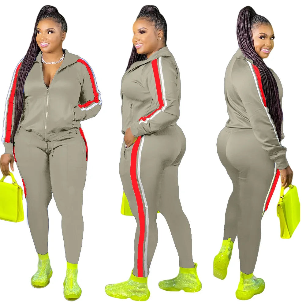 Plus Size S-4XL 2 Piece Set Women Fall Clothes Sweatsuit Joggers Outfit Zip Top Sweatpants Tracksuit