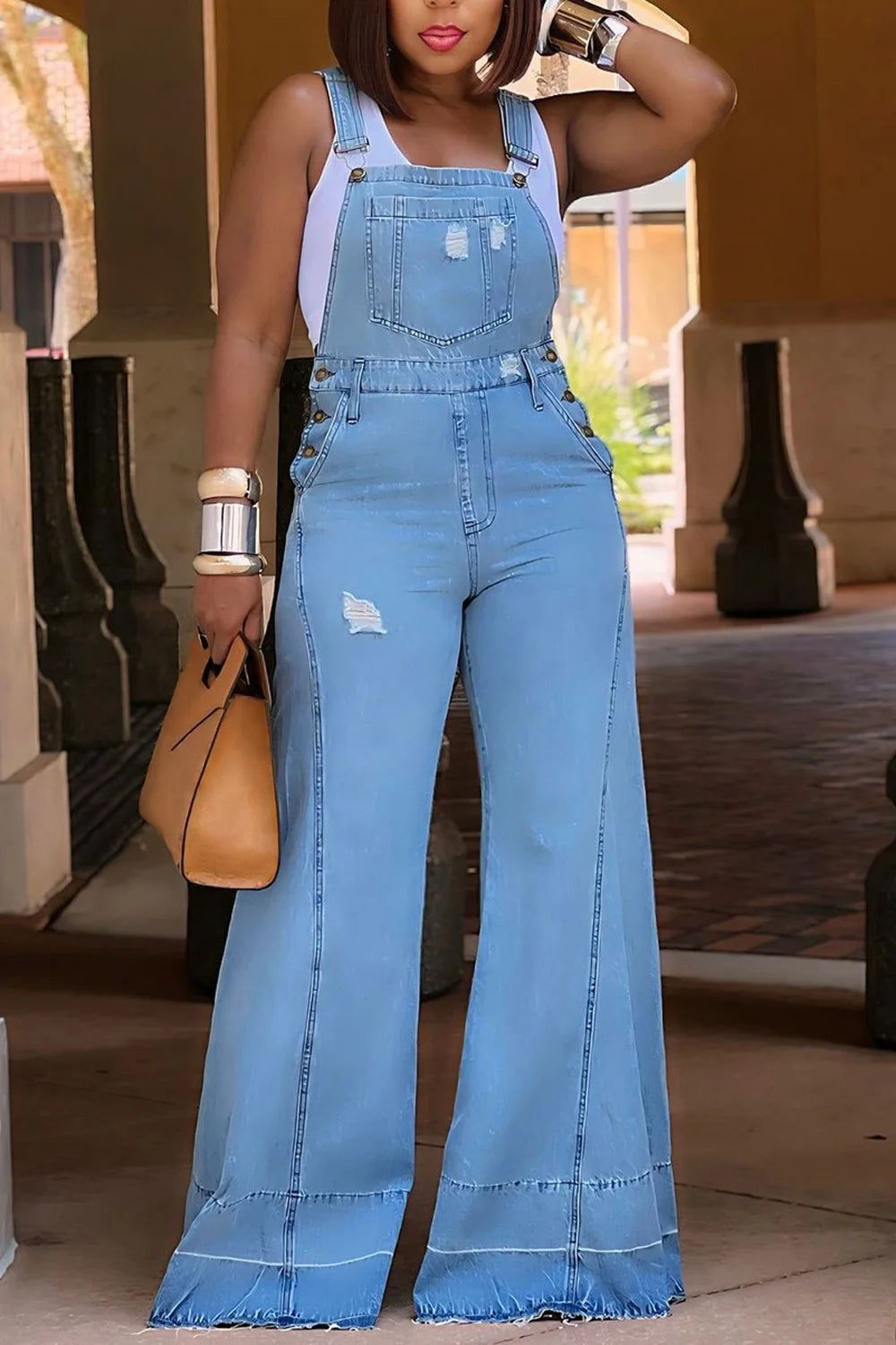 Plus Size Women's Jumpsuit Denim Pockets Overall Rompers