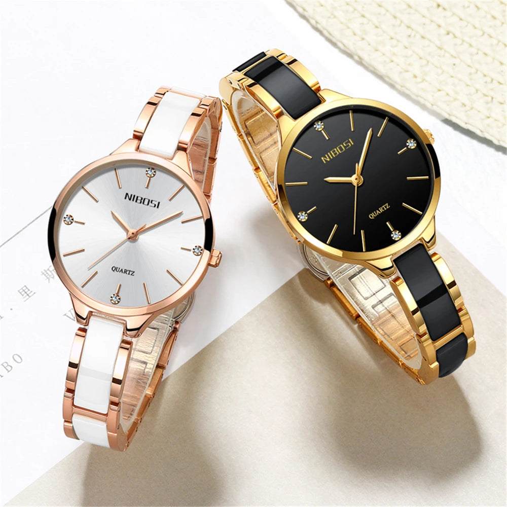 NIBOSI relógio feminino New Fashion Brand Women Watch Luxury Quartz Ladies Ceramic Watch Clocks Waterproof Watches For Women