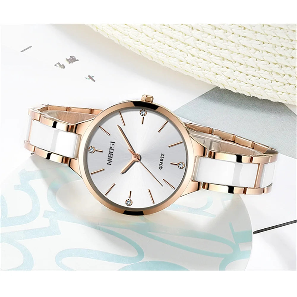 NIBOSI relógio feminino New Fashion Brand Women Watch Luxury Quartz Ladies Ceramic Watch Clocks Waterproof Watches For Women