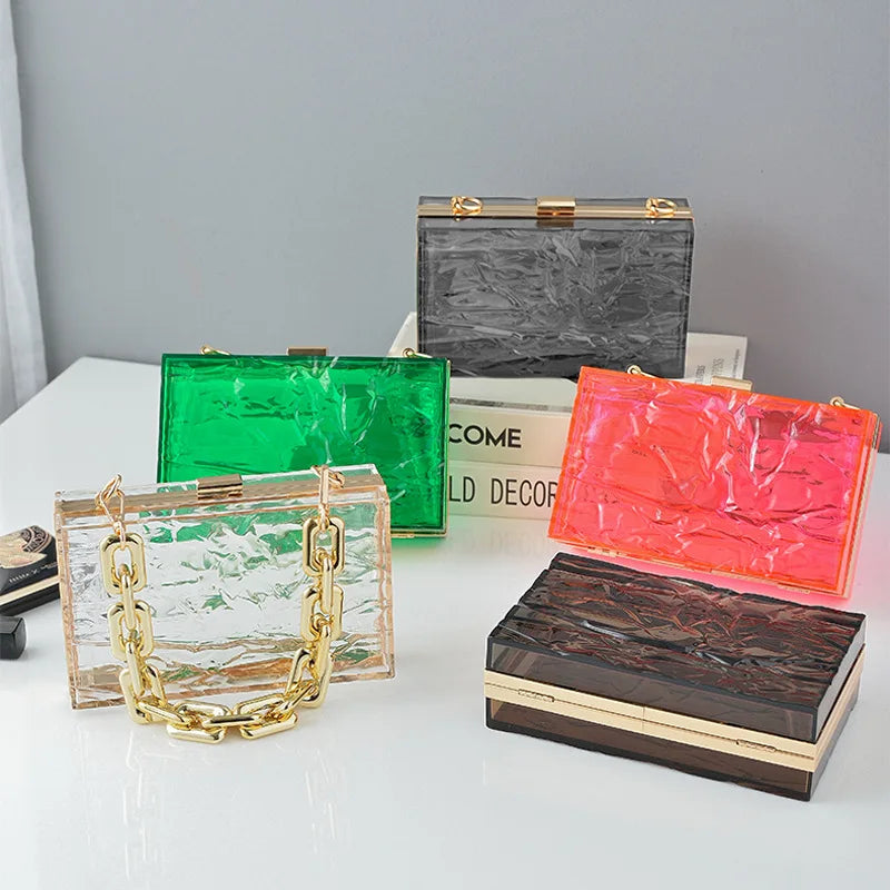 Green Transparent Bag Acrylic Clutch Jell Party Bags for Women