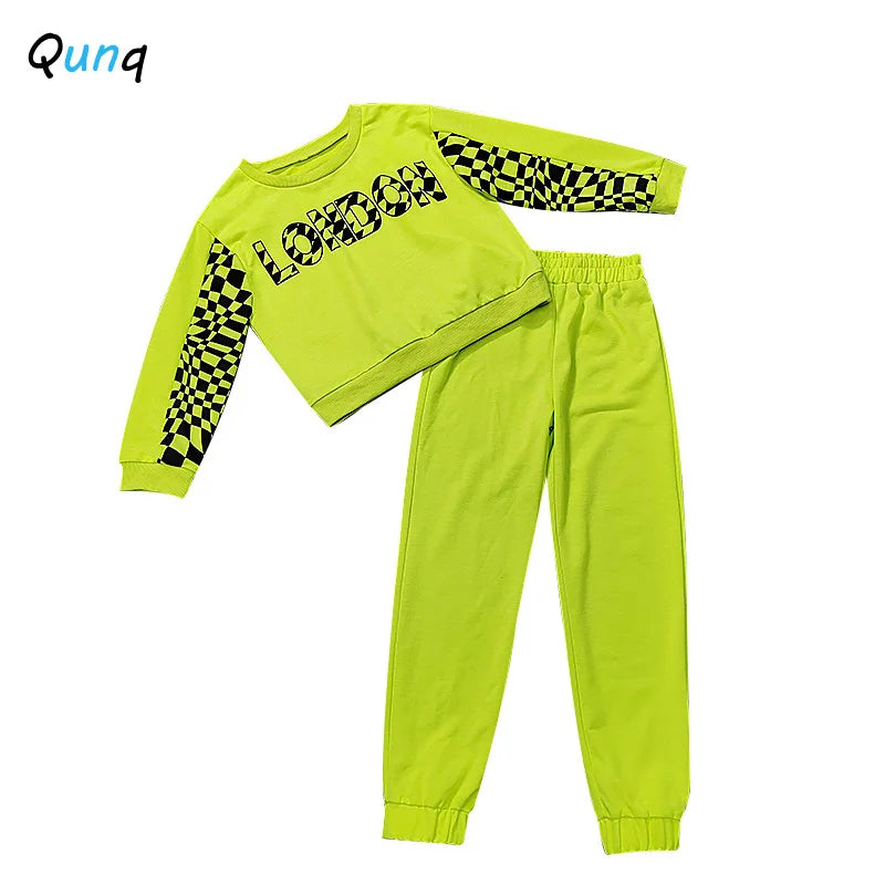 New Girl's Leisure Sports Print Letter kids Two piece Set