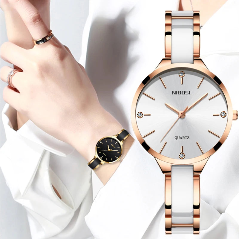 NIBOSI relógio feminino New Fashion Brand Women Watch Luxury Quartz Ladies Ceramic Watch Clocks Waterproof Watches For Women