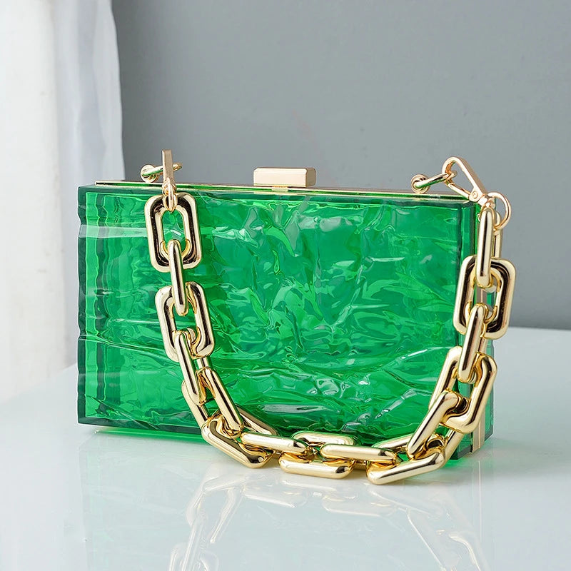 Green Transparent Bag Acrylic Clutch Jell Party Bags for Women