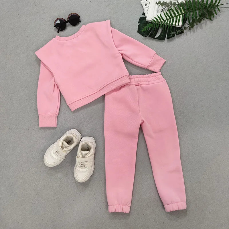 Kids Girls Clothes 2 Pieces Set Children Outwear Set Autumn Winter Girls Sweatshirt Hooded Suit Sports Suit for 3-9 Year