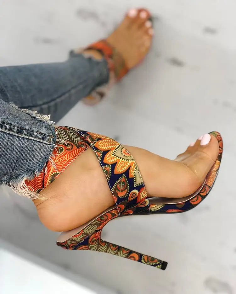 Women Fashion Casual Shoes High Heel Party Club Ethnic Transparent Crisscross Thin Heeled Sandals