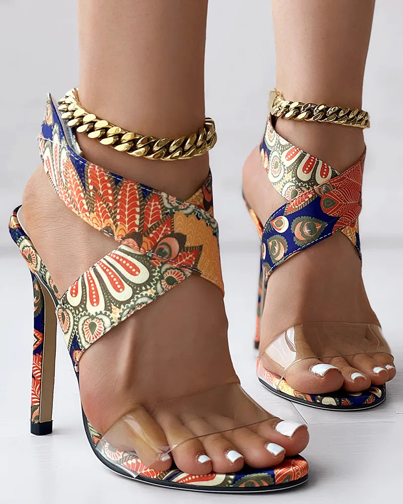 Women Fashion Casual Shoes High Heel Party Club Ethnic Transparent Crisscross Thin Heeled Sandals