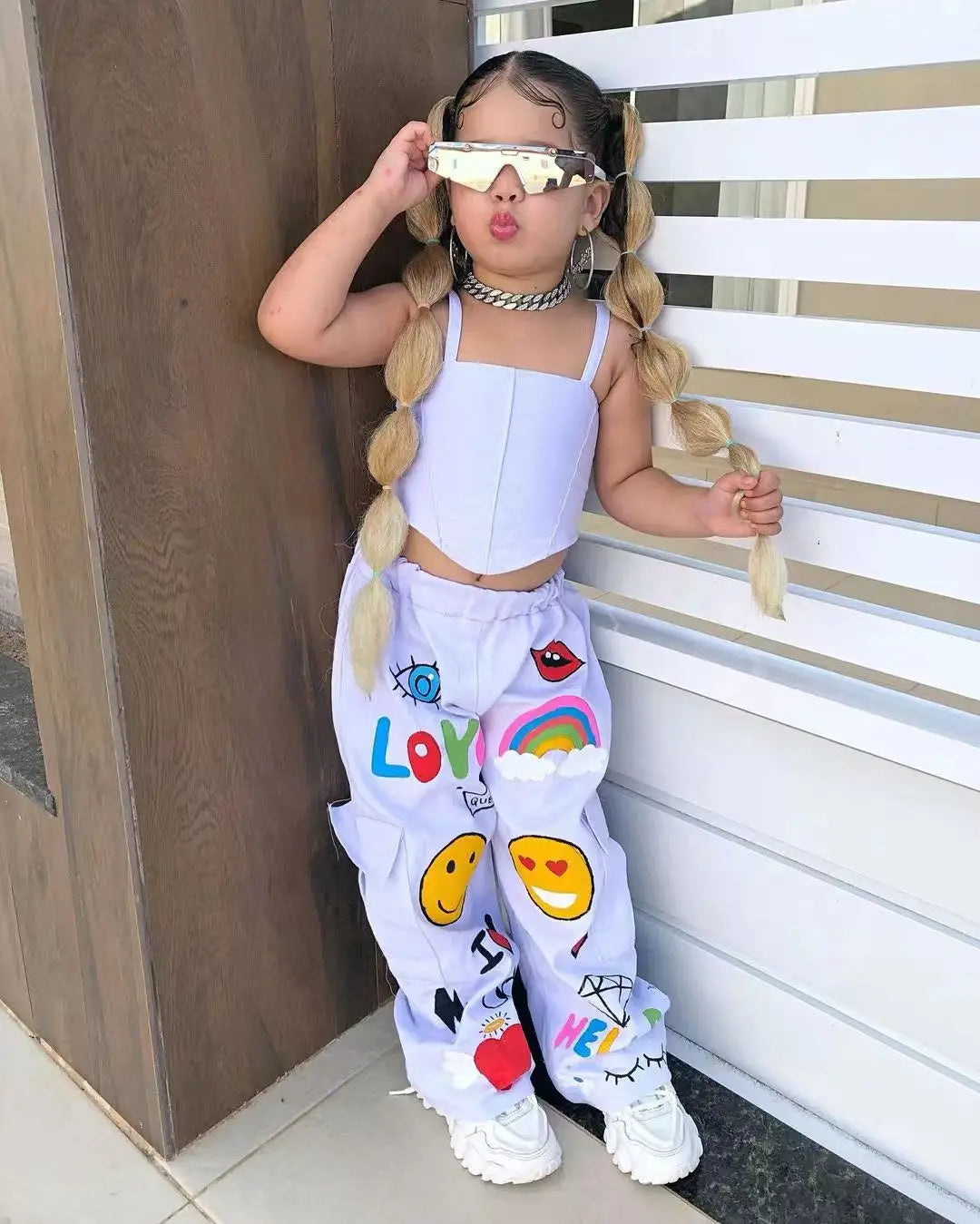 Children's Clothing Girl's Clothes 2 Pcs Set Summer Suspender Top+Long Pants Kid Girl Fashion For 3 4 5 6 7 8Y