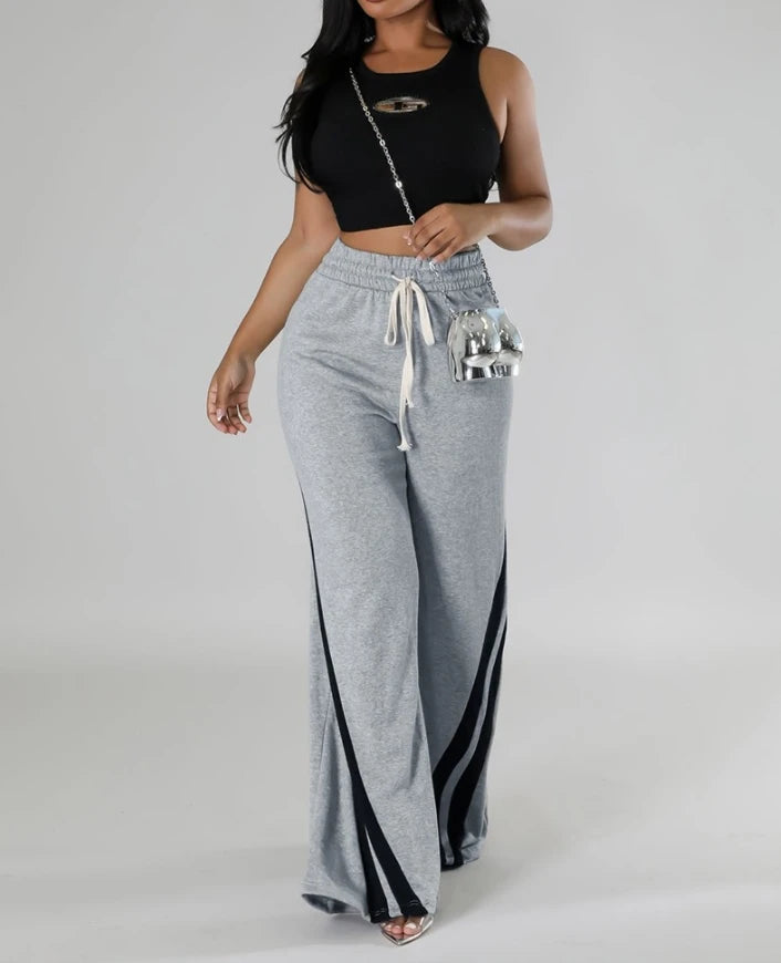 Women's Pants The Latest Versatile and Loose Fitting Striped Tape Patch Drawstring Sweatpants