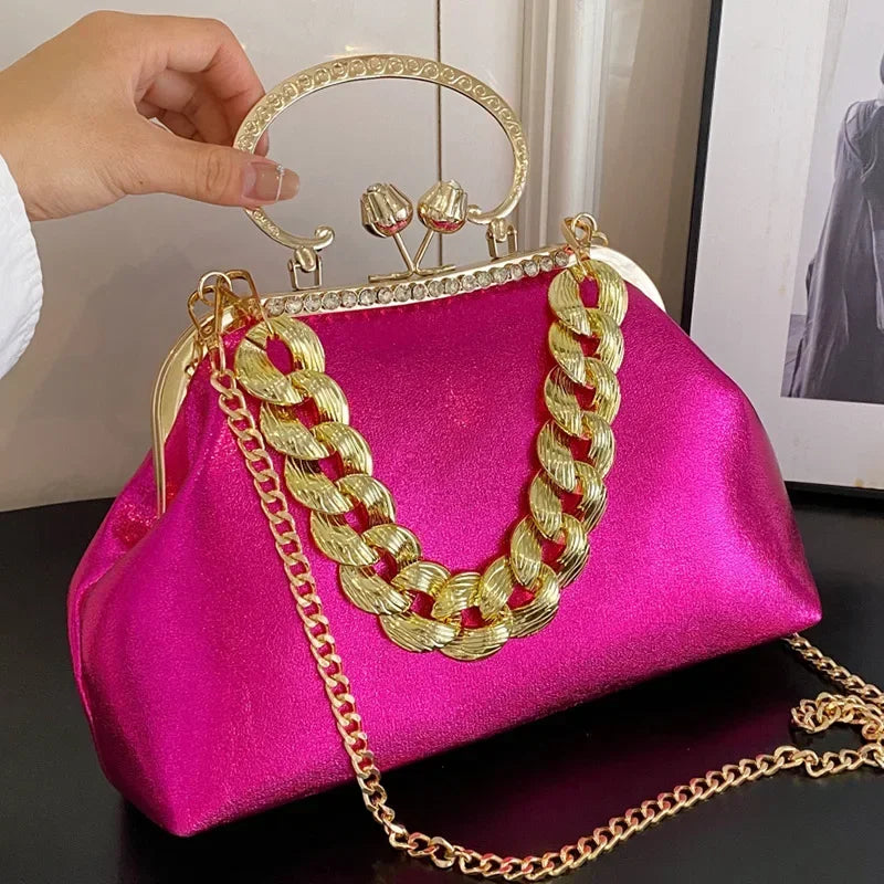 Women Gold Green Chain Messenger Bags PU Leather Shoulder Bags