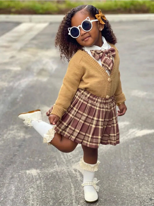 Baby Girls Clothes Knitwear Jacket Coats+Pleated Mini Skirts Vintage Kids