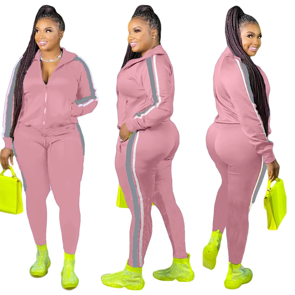 Plus Size S-4XL 2 Piece Set Women Fall Clothes Sweatsuit Joggers Outfit Zip Top Sweatpants Tracksuit